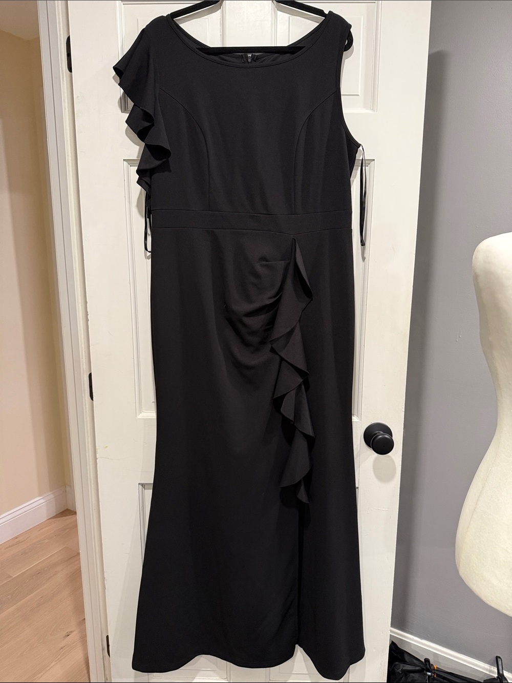 Black Ruffle-Trim Midi Dress